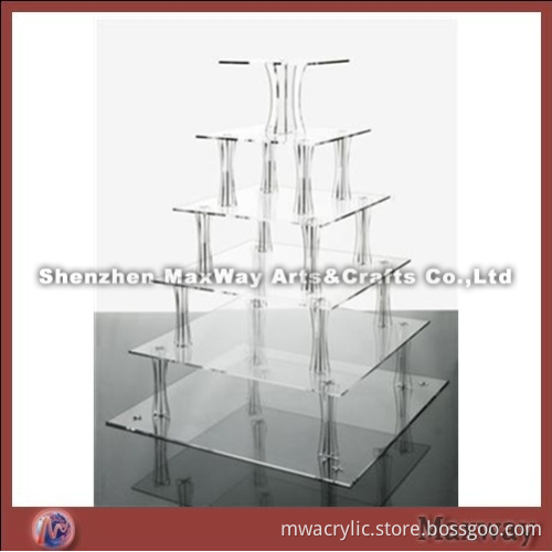 Clear Square Cheap Acrylic 6 Tiers Cup Cake Display Stand Rack